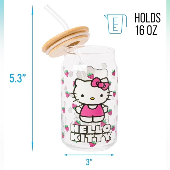 Hello Kitty Glass Tumbler with Straw 16 Oz - Picture 2 of 2
